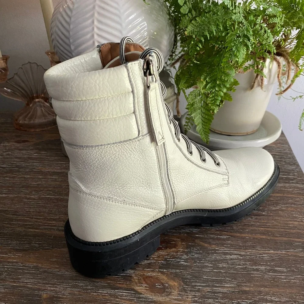 Aquatalia Laila Luxury‎ Waterproof Pebbled Leather Combat Boots Womens 8 White